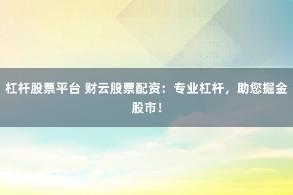 杠杆股票平台 财云股票配资：专业杠杆，助您掘金股市！