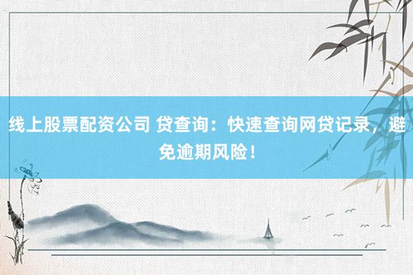线上股票配资公司 贷查询：快速查询网贷记录，避免逾期风险！