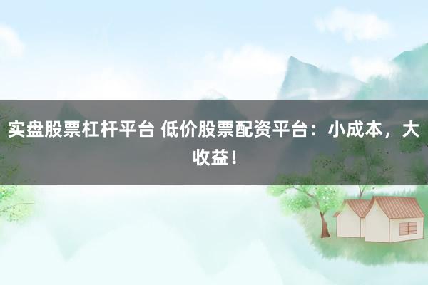 实盘股票杠杆平台 低价股票配资平台：小成本，大收益！