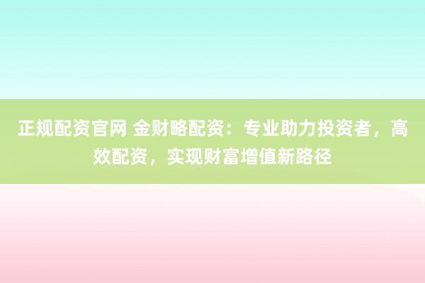 正规配资官网 金财略配资：专业助力投资者，高效配资，实现财富增值新路径