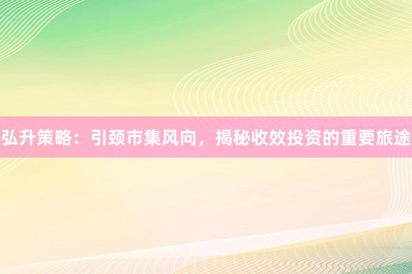 弘升策略:引颈市集风向,揭秘收效投资的重要旅途