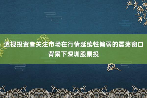 透视投资者关注市场在行情延续性偏弱的震荡窗口背景下深圳股票投