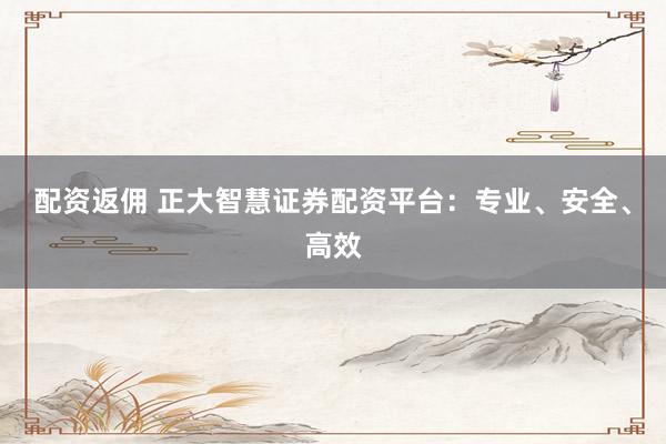 配资返佣 正大智慧证券配资平台：专业、安全、高效