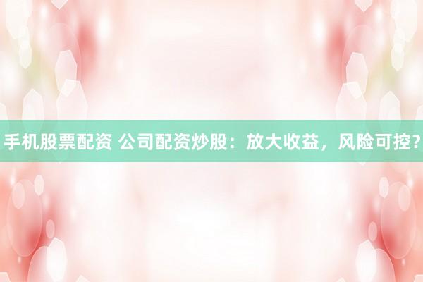 手机股票配资 公司配资炒股：放大收益，风险可控？